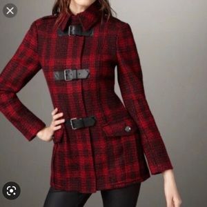 Burberry Brit Military Style Red and Black Coat
